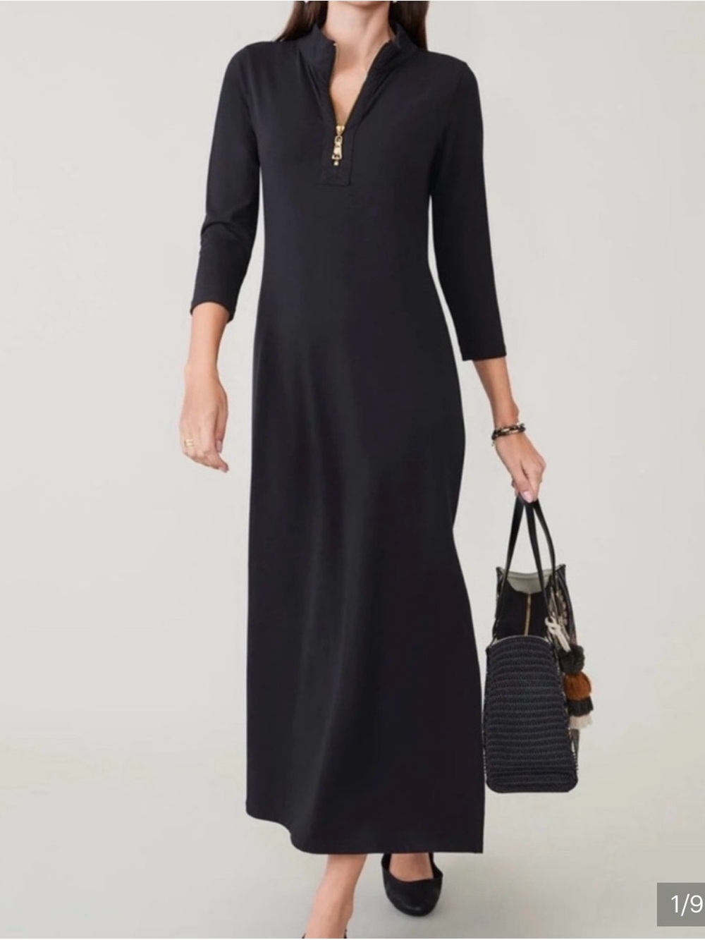Spartina 449 Black Maxi Dress with Gold Half-Zip